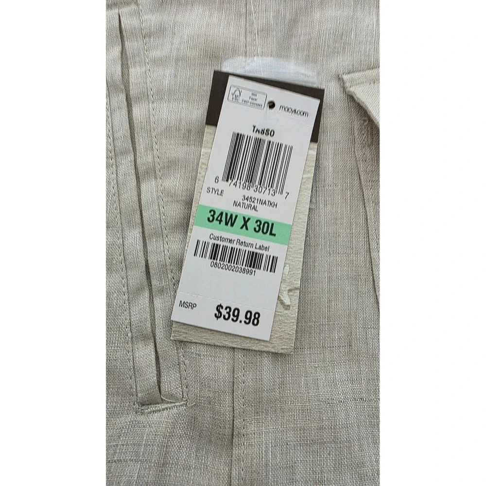 Tasso Elba Island Mens 34x30 Natural Linen Drawstring Straight Leg Pants NEW